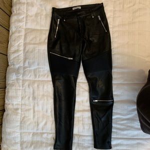 Zara pleather pants with zipper and rubbing detail